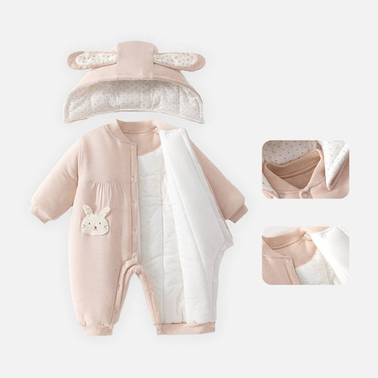 Baby Girl Winter Quilted Hooded Jumpsuit – Thick & Warm Autumn/Winter Outfit