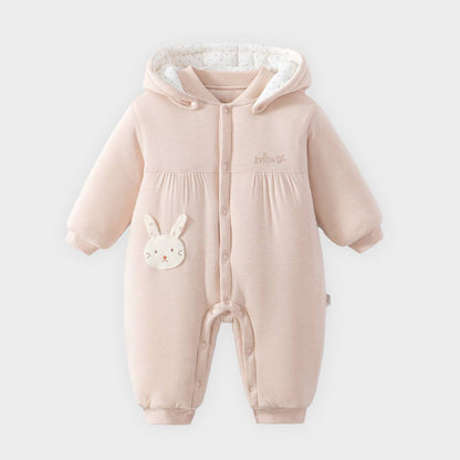 Baby Girl Winter Quilted Hooded Jumpsuit – Thick & Warm Autumn/Winter Outfit