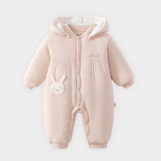 Baby Girl Winter Quilted Hooded Jumpsuit – Thick & Warm Autumn/Winter Outfit