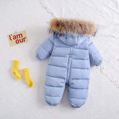 Velvet Winter Jumpsuit with Fur Collar – Thick & Warm Infant Crawling Suit for Boys & Girls