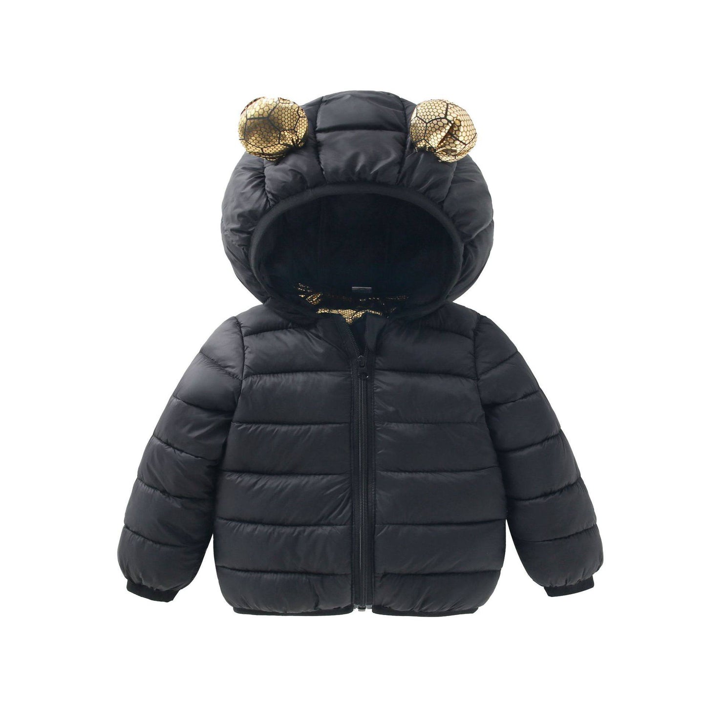Black & Gold Thickened Baby Jacket – Winter Cotton Coat for Boys & Girls