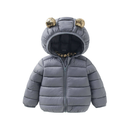 Black & Gold Thickened Baby Jacket – Winter Cotton Coat for Boys & Girls