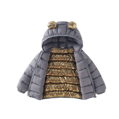 Black & Gold Thickened Baby Jacket – Winter Cotton Coat for Boys & Girls