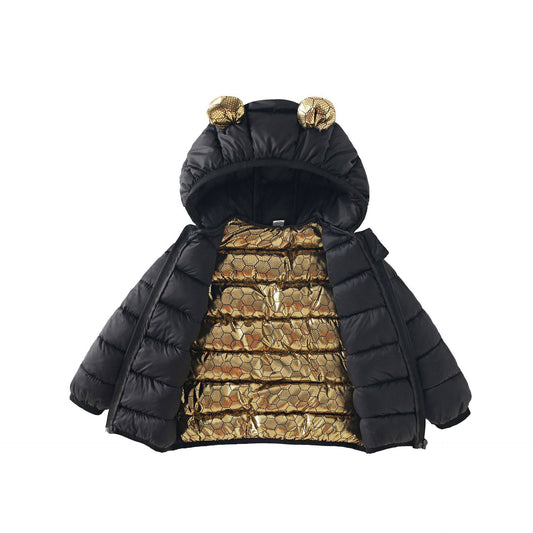 Black & Gold Thickened Baby Jacket – Winter Cotton Coat for Boys & Girls