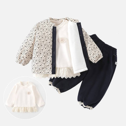 Girls’ Korean Style Autumn/Winter Two-Piece Lace Set – Baby Girl Casual Outfit