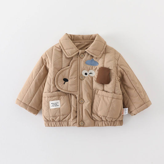Baby Boy Quilted Long-Sleeve Two-Piece Set – Autumn/Winter Cartoon Outfit