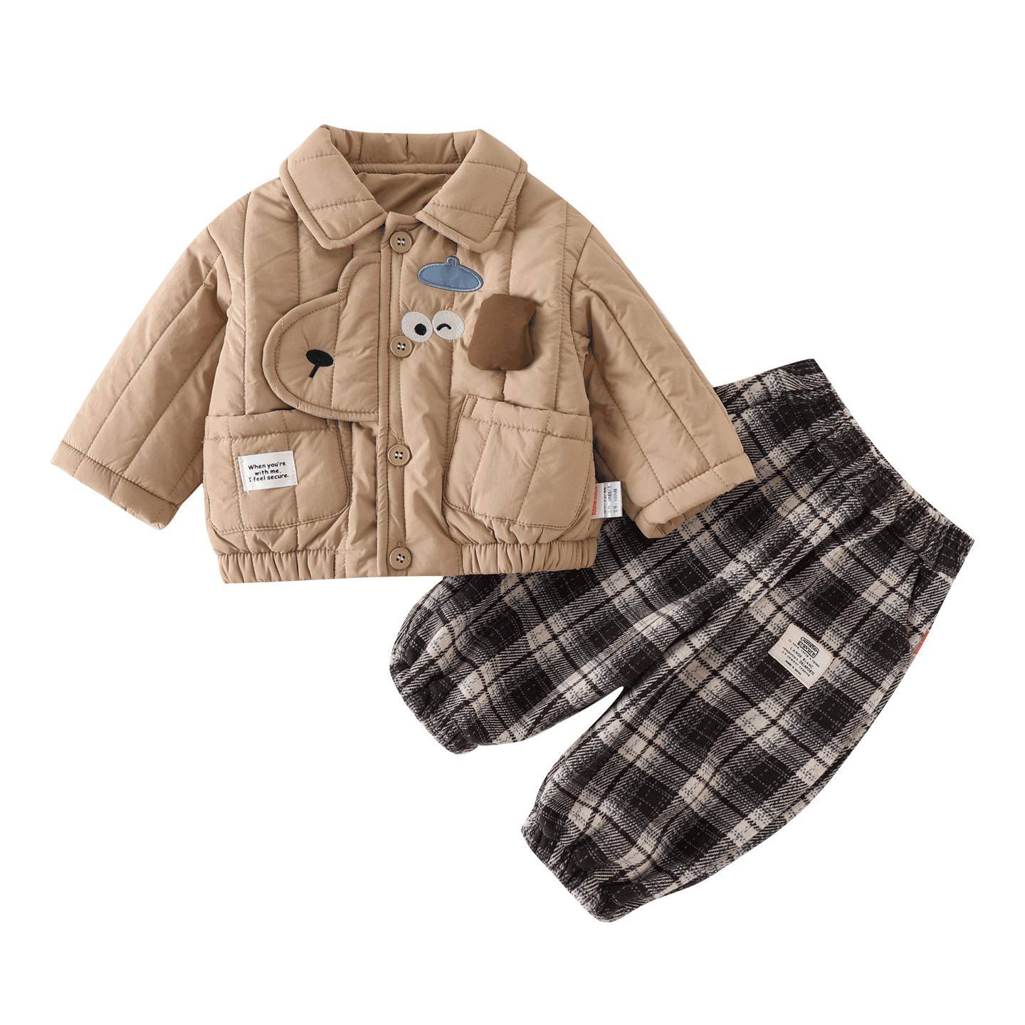 Baby Boy Quilted Long-Sleeve Two-Piece Set – Autumn/Winter Cartoon Outfit