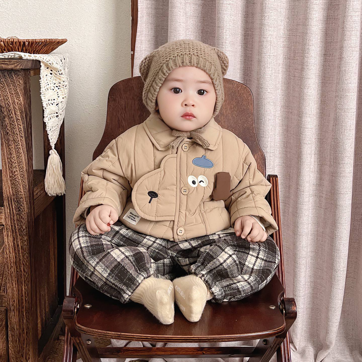 Baby Boy Quilted Long-Sleeve Two-Piece Set – Autumn/Winter Cartoon Outfit