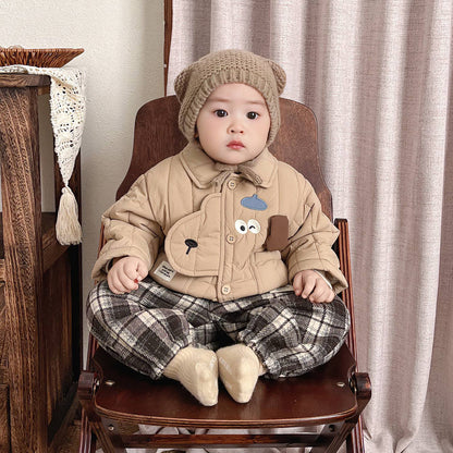 Baby Boy Quilted Long-Sleeve Two-Piece Set – Autumn/Winter Cartoon Outfit