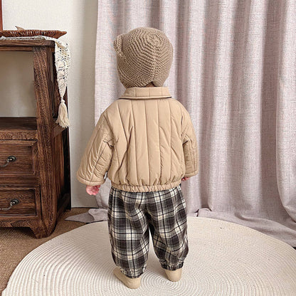Baby Boy Quilted Long-Sleeve Two-Piece Set – Autumn/Winter Cartoon Outfit